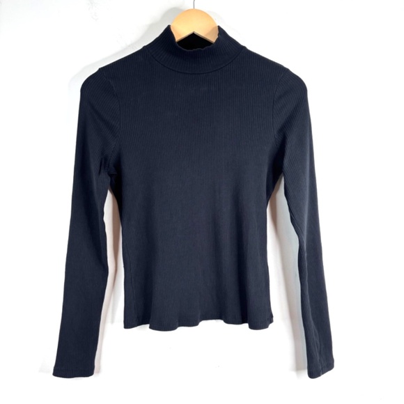 Maeve Anthropologie Black Ribbed Mock neck Turtleneck S Long Sleeve Stretch 90s - Picture 1 of 9